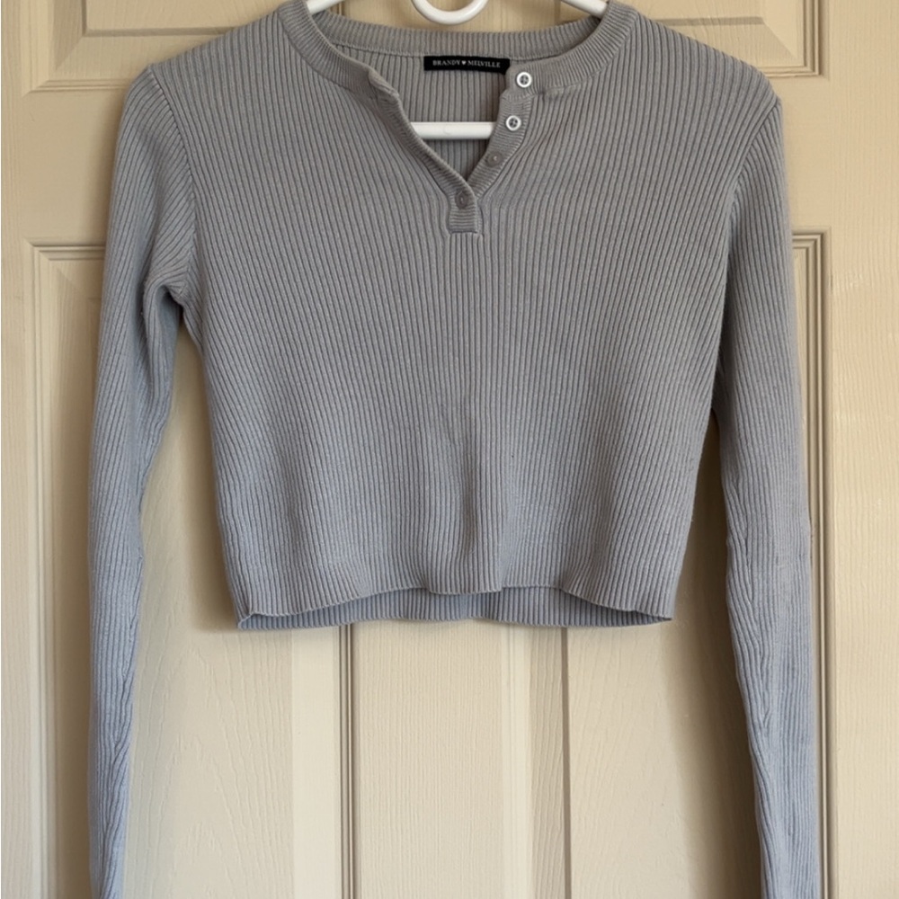 Gray Ribbed Long Sleeve Top